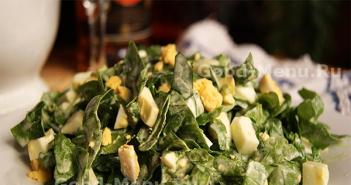 Вкусные рецепты овощных салатов со свежим шпинатом Салат со свежим шпинатом и яйцом